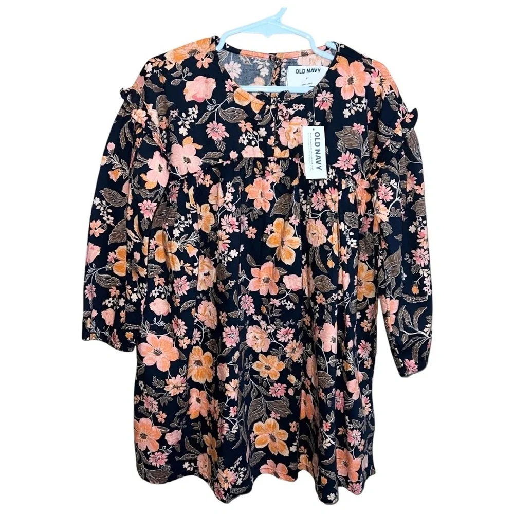 Old Navy Dress Girls Size 5T Blue Pink Brown Floral New